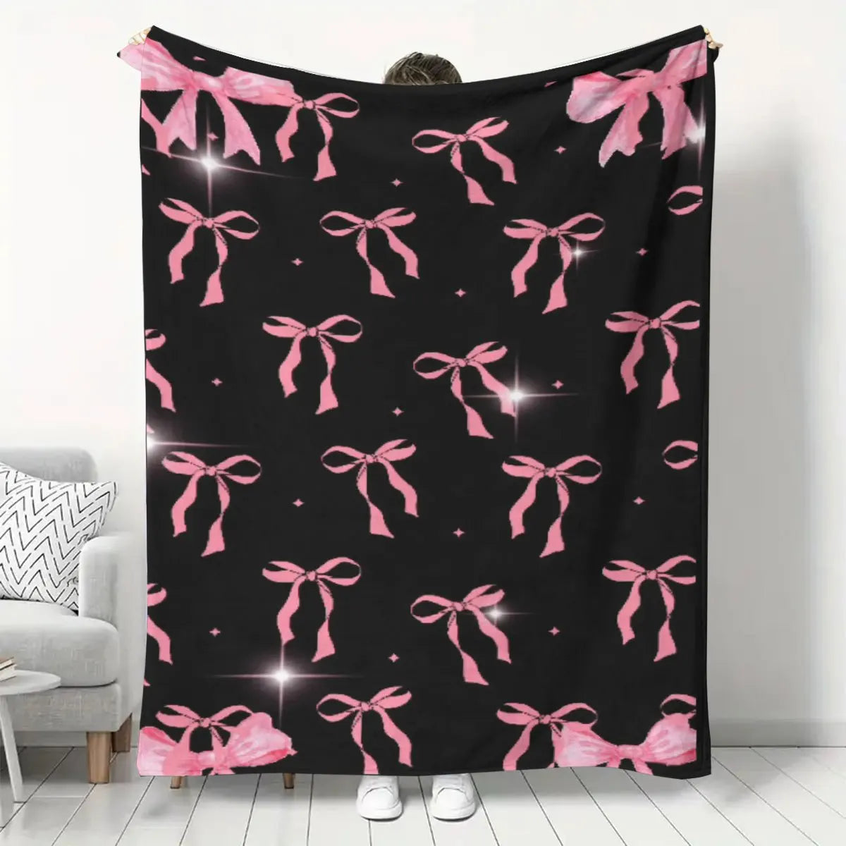Chic Bow Print Flannel Throw Blanket