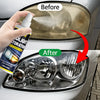 Before and after comparison of ceramic headlight restoration spray on a car headlight.