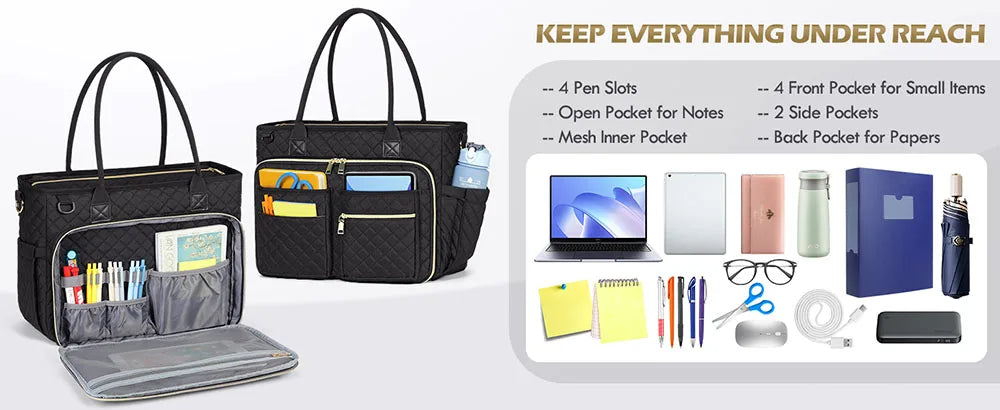 15.6 Inch Laptop Tote Bag for Women with Multiple Pockets