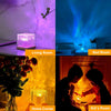 A collection of home decor items including a purple light projector, a blue light display, and a glowing lantern in various r