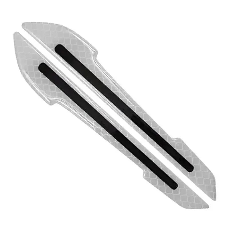 Reflective glow-in-the-dark bumper strips for car mirrors shown in a white plastic housing.