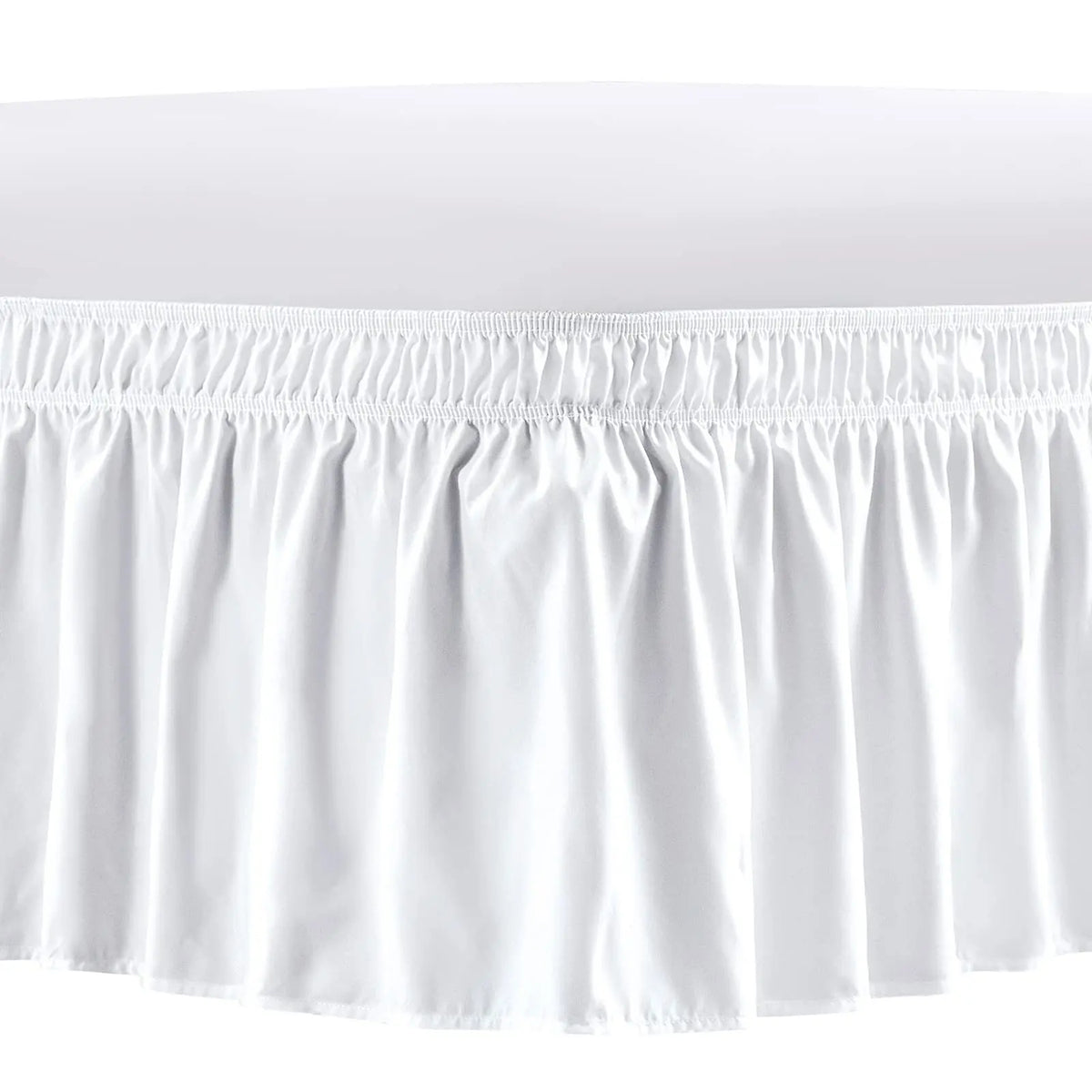 White adjustable wrap-around bed skirt featuring elegant ruffles
