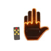A close-up of a hand shaped light featuring an LED middle finger design.