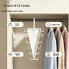 A rack of 12 white hooks used for hanging clothes, hats, belts, and scarves in a closet organizer.