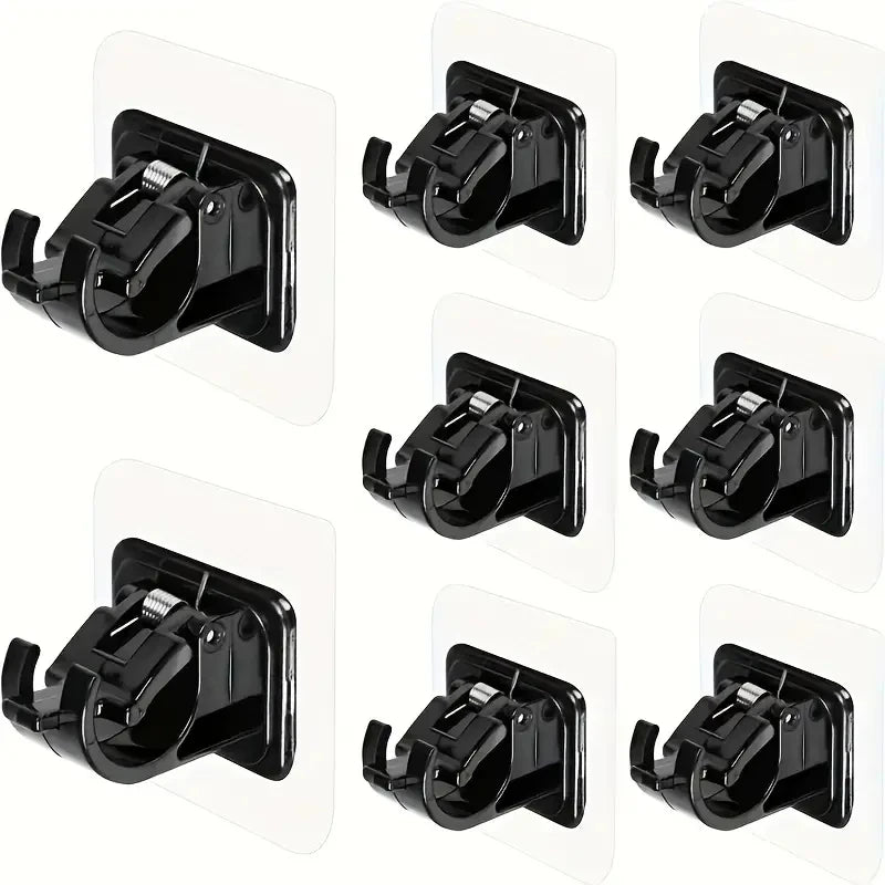 Set of black adhesive curtain rod hooks for no-drill wall mounting