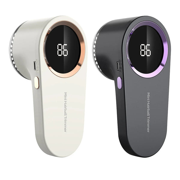 A pair of Mini Hairball Trimmers, one white and one black, are shown side by side.