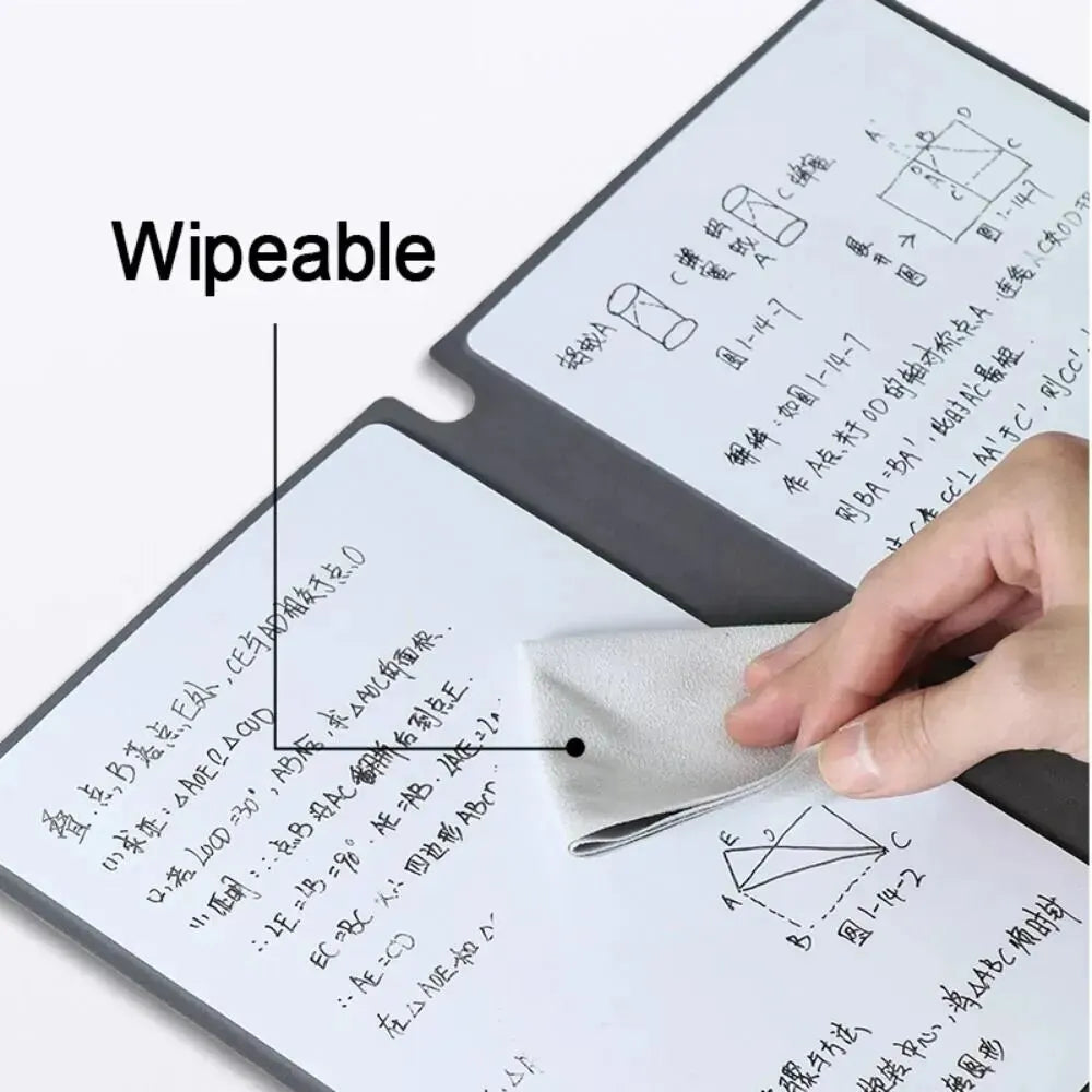 Une main essuie un diagramme sur un tableau blanc avec un chiffon, démontrant la fonction effaçable.