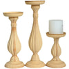 Set of 3 Wooden Candlestick Holders - Antique Style Decor