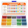 Assortiment-Set für Auto-Sicherungen in Mini-, Micro- und Standardgrößen mit verschiedenen Strombelastungen und Farben.