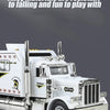 A white 1:24 scale diecast Peterbilt 389 heavy truck model with pull-back action, sound, and lights.