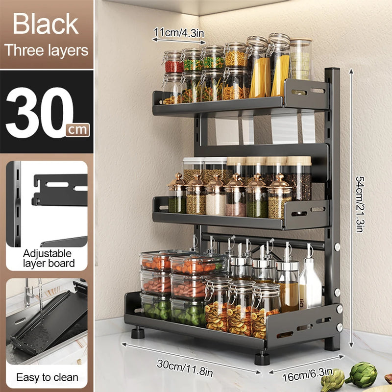 Adjustable 3-Tier Countertop Spice Rack with Knife Holder