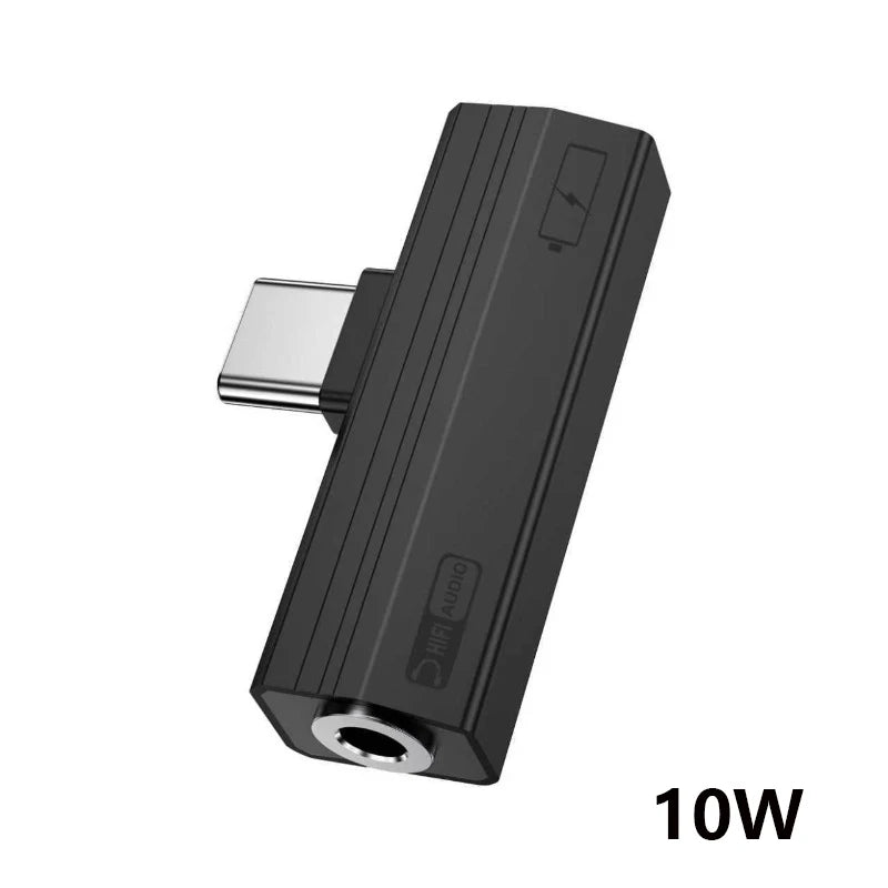 Black USB-C to 3.5mm audio adapter with charging support
