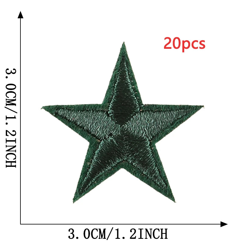 A dark green star embroidery patch, measuring 3cm or 1.2 inches across, shown against a measurement scale.