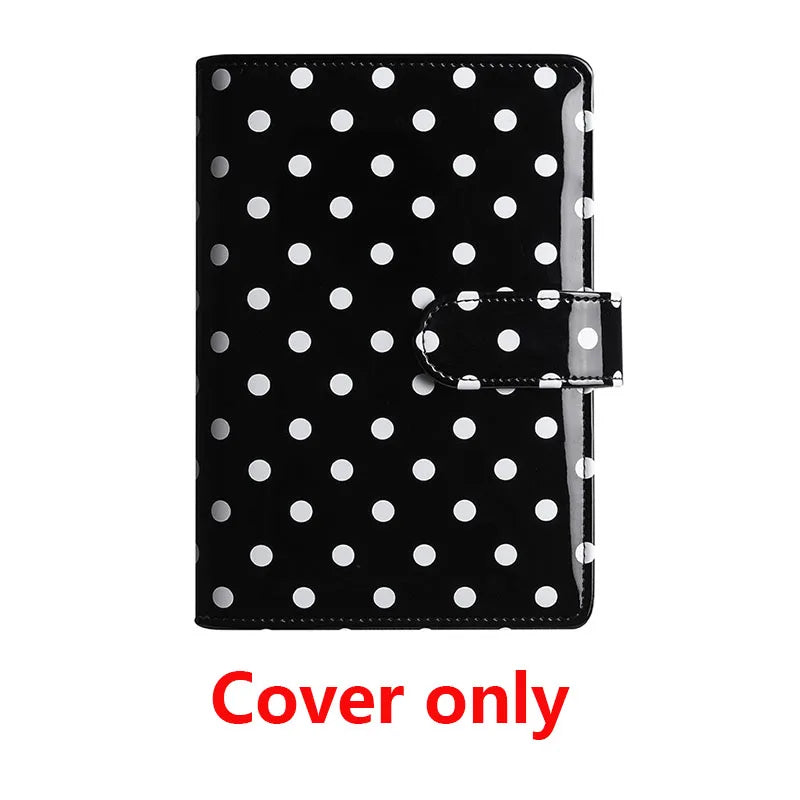 Black and white polka dot PU leather binder wallet with cash envelopes and card holder