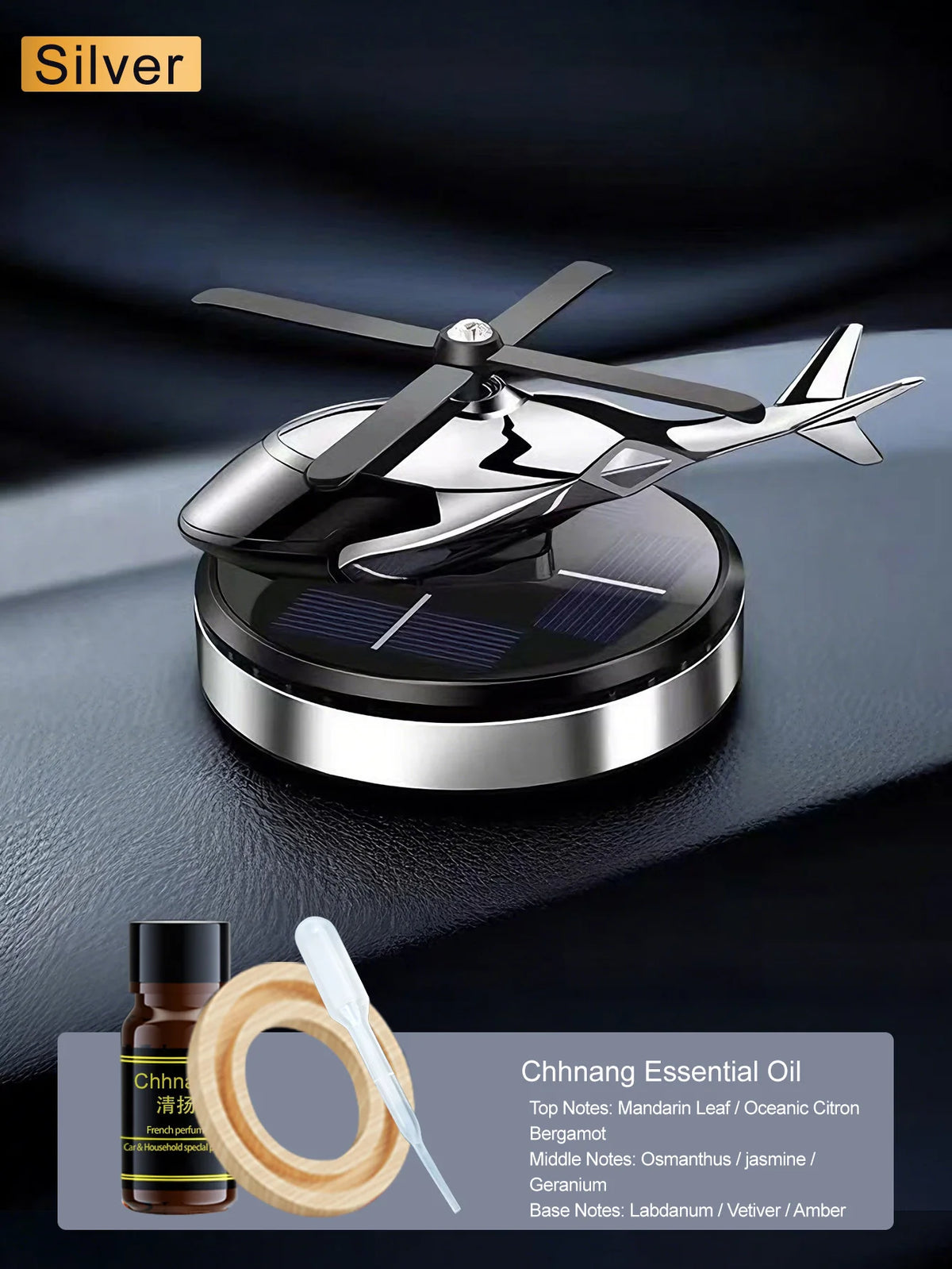 Solar-Powered Rotating Helicopter Car Air Freshener & Decorative Aromatherapy Diffuser