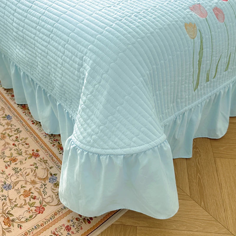 Embroidered Tulip Coverlet Set with Pillow Shams