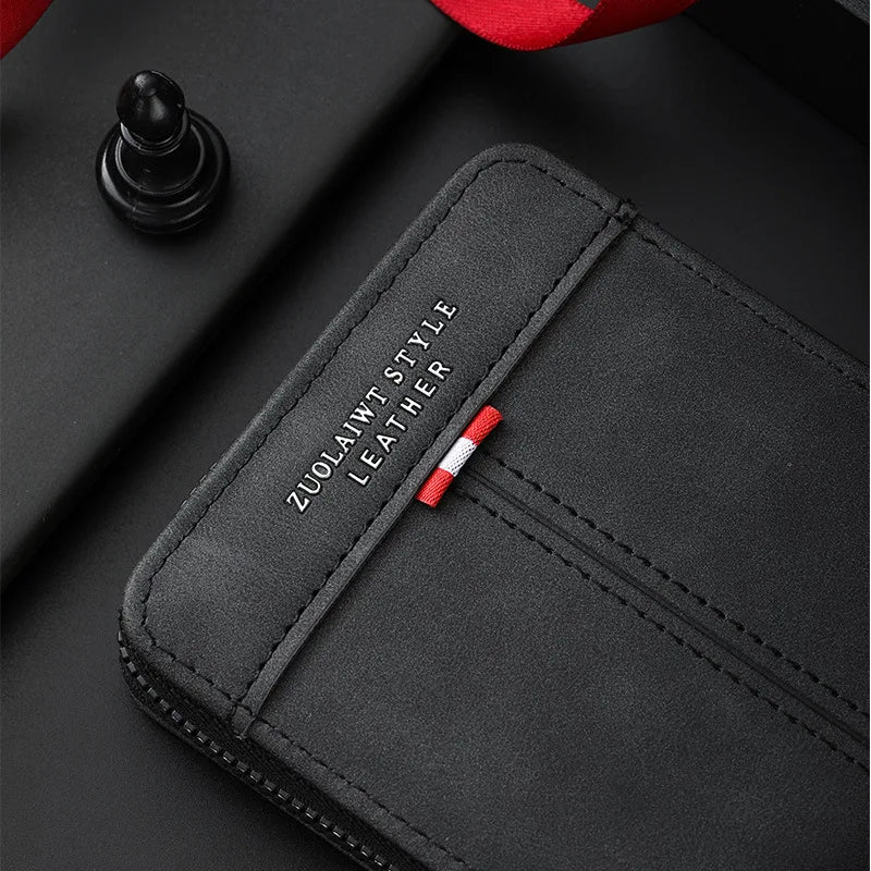 Men's Vintage PU Leather Wallet with Woven Tape Accent
