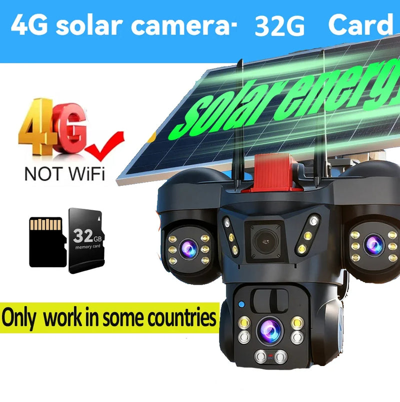 Solar-Powered Triple-Lens PTZ Security Camera