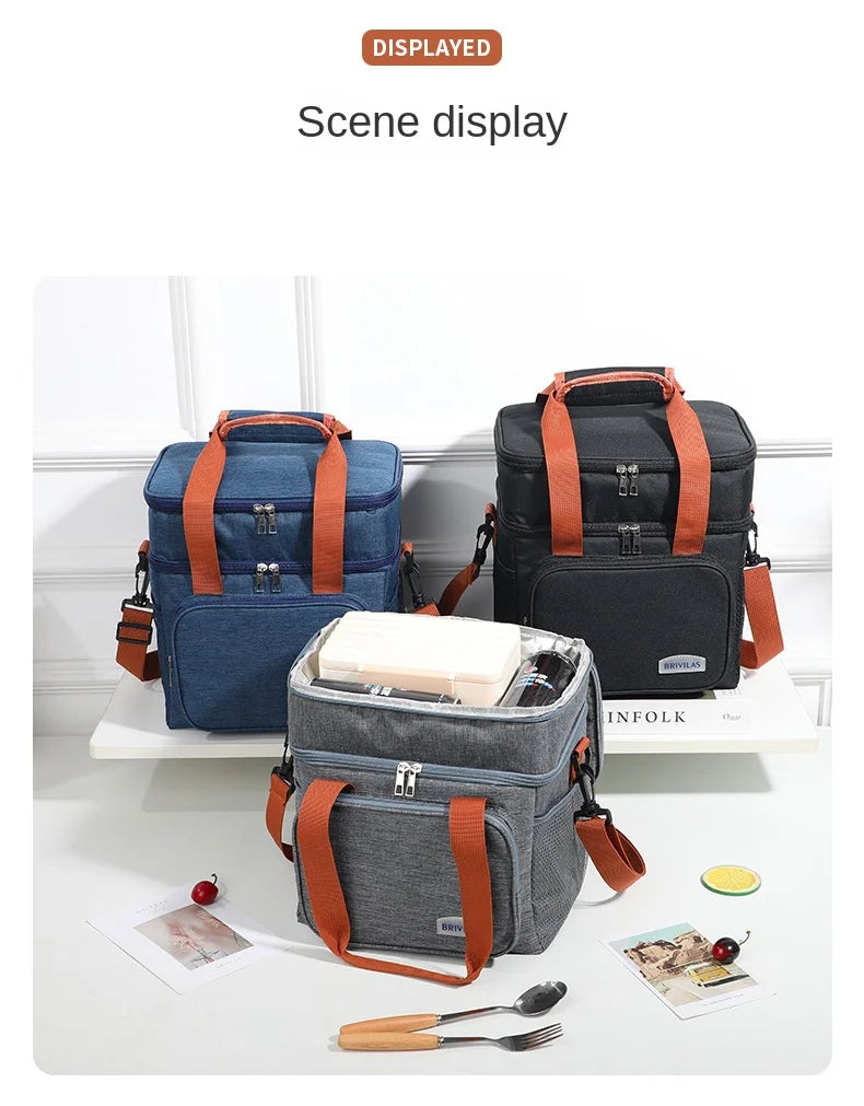 Insulated Double-Decker Lunch Bag with Leakproof Lining
