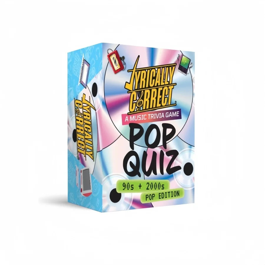 Box of Lyricly Correct a music trivia game featuring 90s and 2000s pop quiz edition