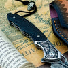 Cuchillo Plegable de Acero Damasco con Mango de Ébano