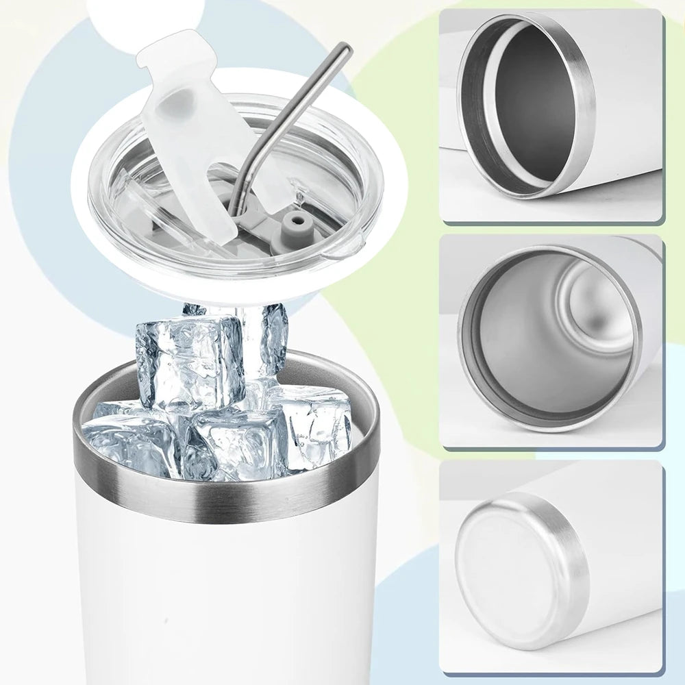 Doppelwandiges Edelstahl-Tumbler mit Deckel und Strohhalm
