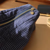 Checkered Striped Cosmetic Bag – Compact Travel Organizer