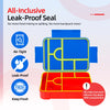 Blue and red portable kids lunch box with an air-tight leak-proof seal and divided compartments
