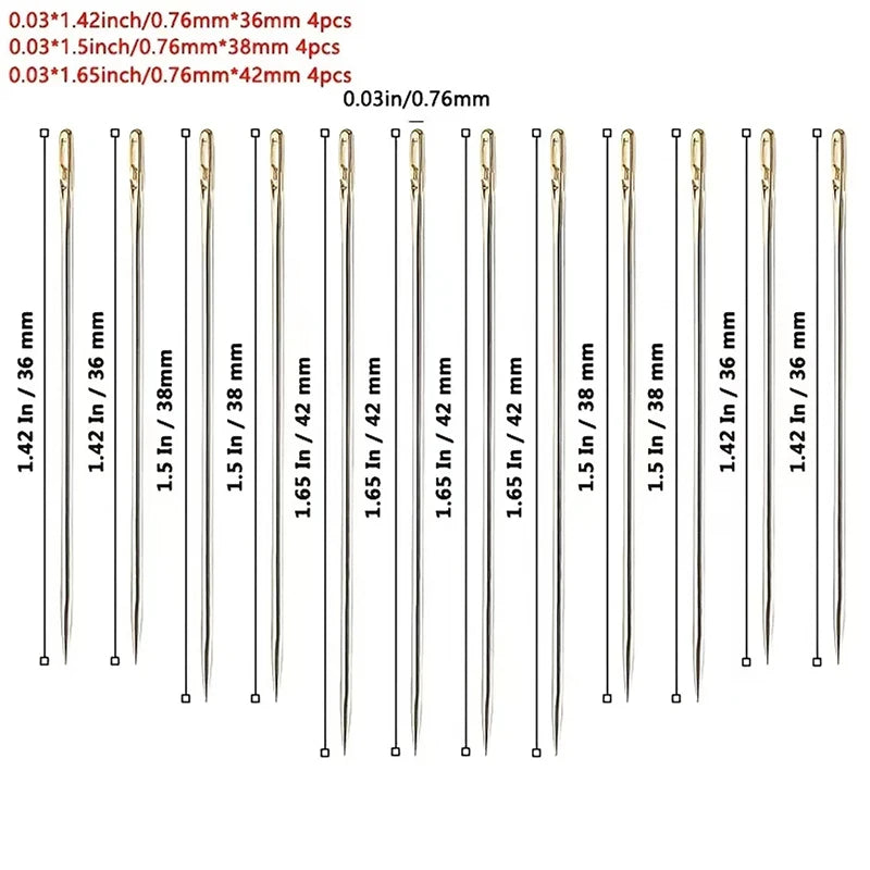 Self-Threading Sewing Needles Set, 12 Pack for Easy Hand Stitching
