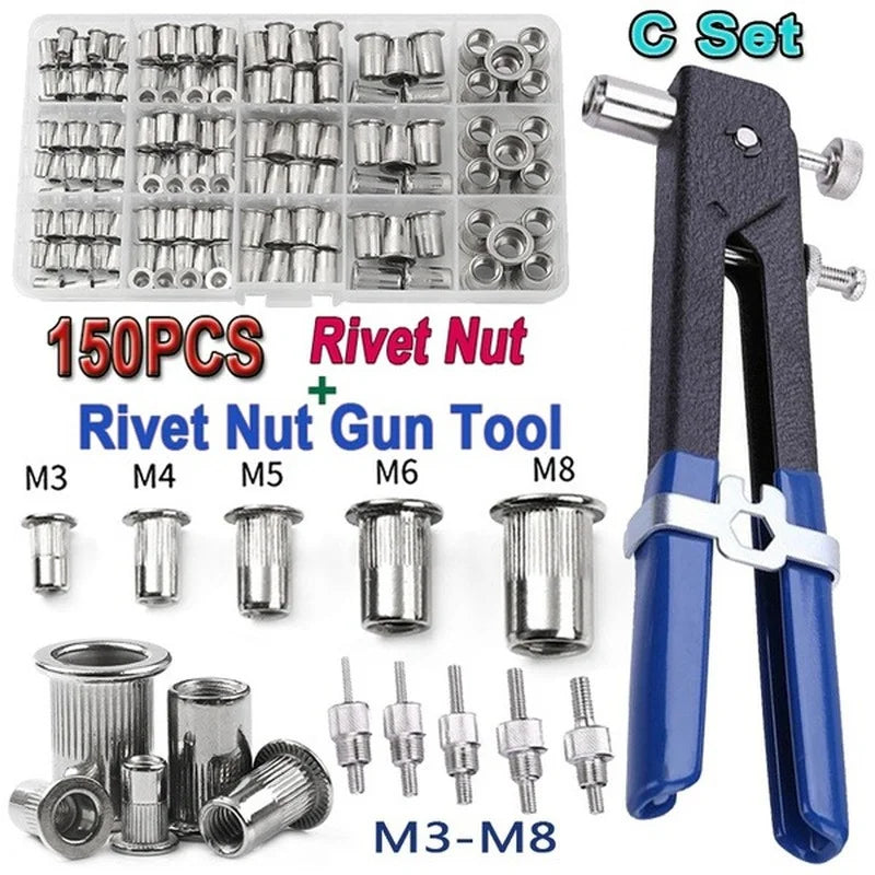 150-Piece Rivet Nut Kit with Gun and Mandrels