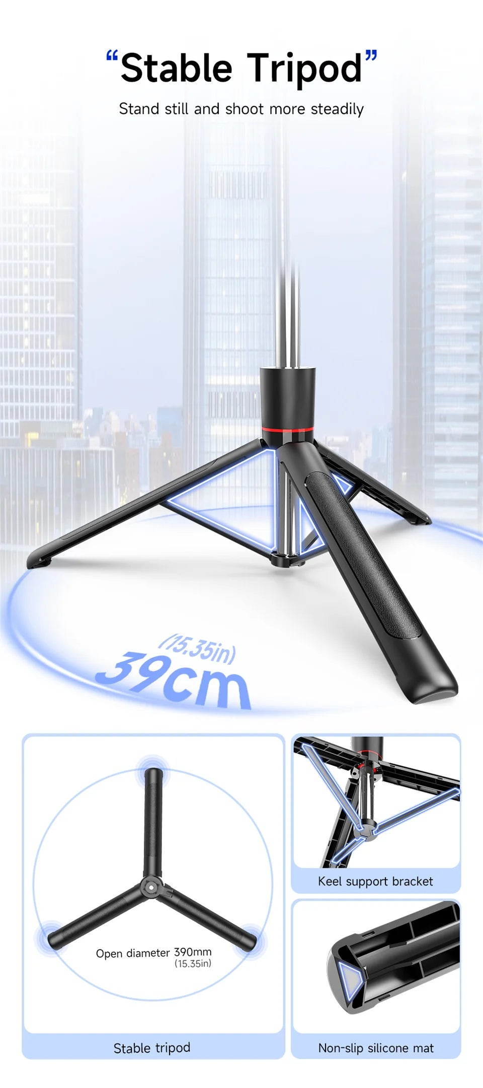 Adjustable Selfie Stick Tripod with Bluetooth Remote and Fill Light
