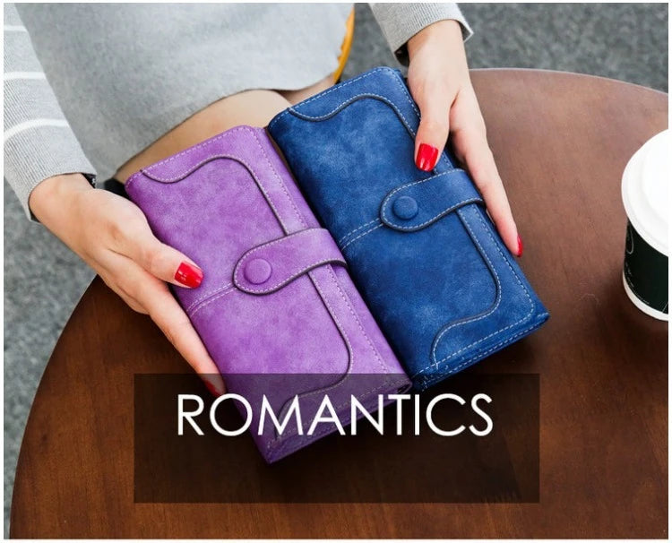 Women's RFID-Blocking Nubuck Leather Long Wallet with Multiple Card Slots