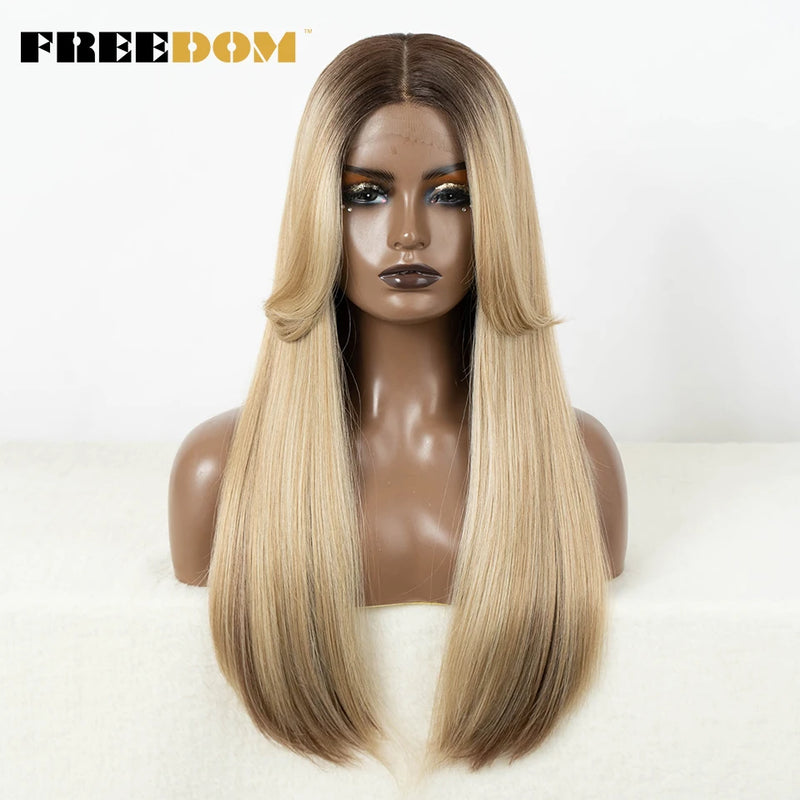 Straight Lace Front Wig with Bangs - Ombre Honey Blonde