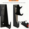 A black heavy-duty floor jack stand with a wall mount rack and handle.
