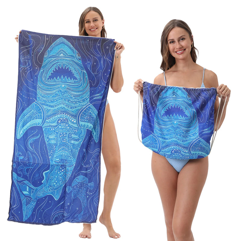 2-in-1 Microfiber Quick-Dry Beach Towel with Foldable Backpack & Storage Bag