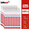 Red long markers with tips for woodworking and construction