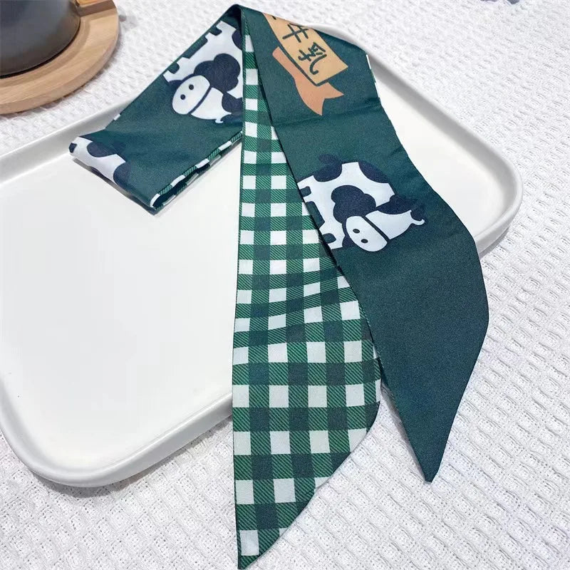 Floral Print Silk Hair Scarf for Women – Long Ribbon Headband