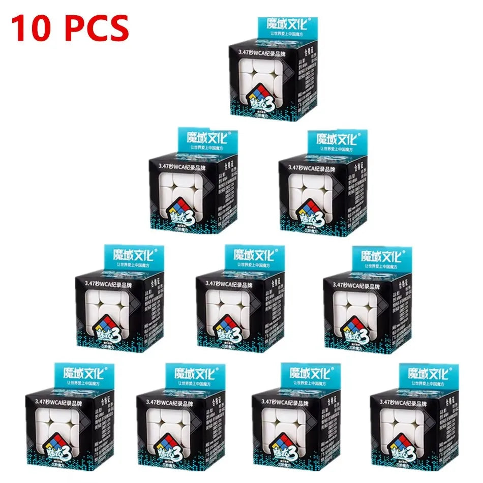 A set of 10 stickerless speed cubes for solving and practice.