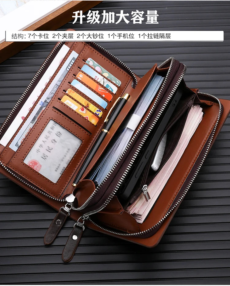Men's Leather Clutch Wallet with Phone Pocket