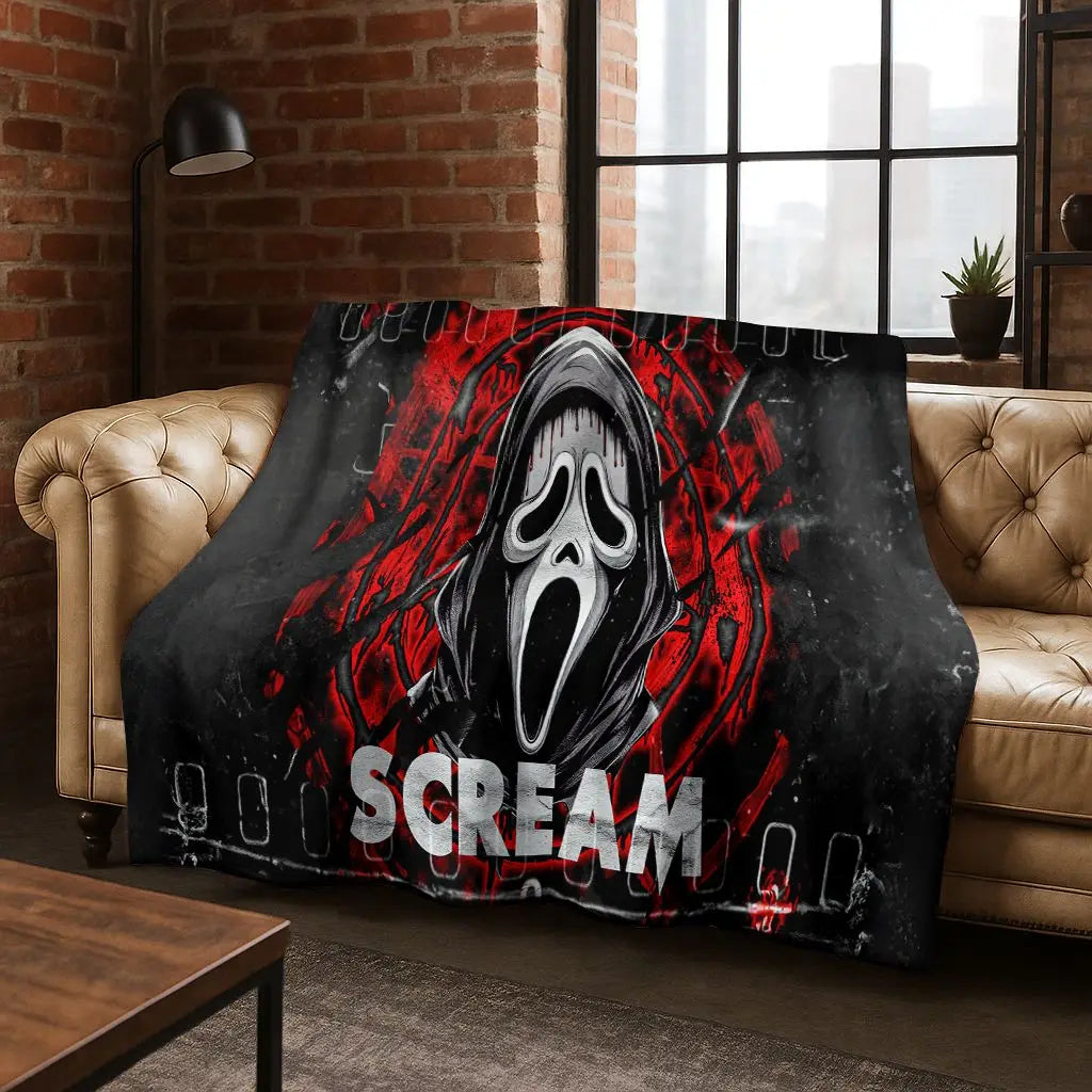Ghost Face Horror Character Flannel Throw Blanket