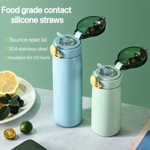 Minimalist Insulated Water Bottle with Pop-Up Straw Lid