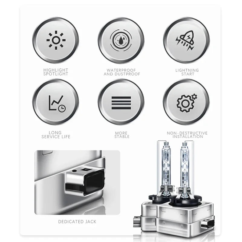 A set of HID Xenon headlight bulbs and related accessories including a dedicated jack.