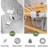 Before and after images showing transparent strong adhesive hooks used for various household applications