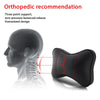 Black ergonomic neck pillow demonstrating three-point support for orthopedic recommendation.