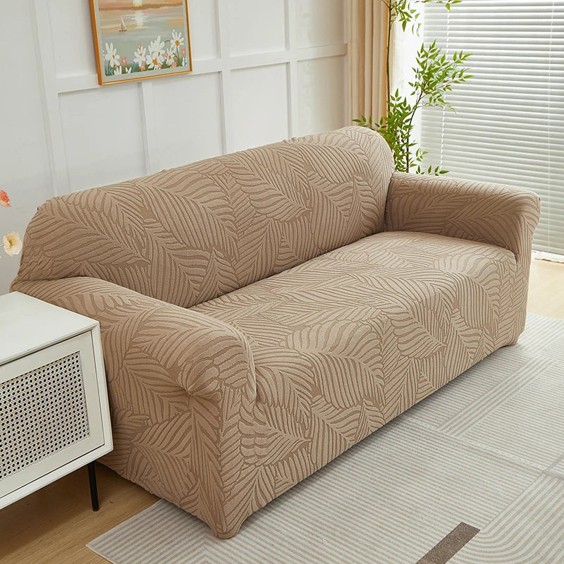 Jacquard Leaf Pattern Stretch Sofa Cover with Non-Slip Backing