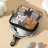 A small coin purse featuring a pattern of cats and dogs in various shades of brown, gray, and white.