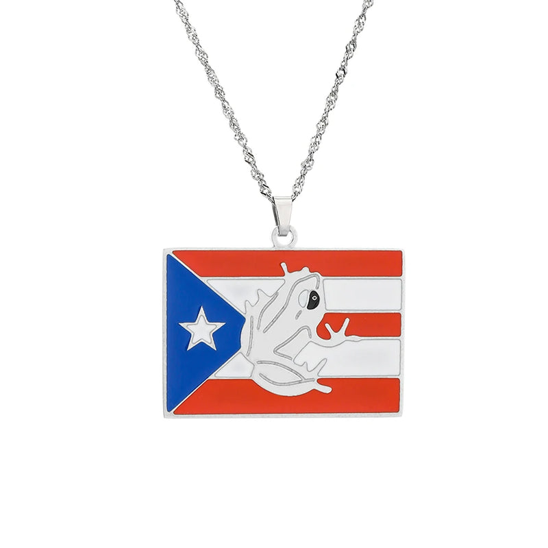 Stainless Steel Puerto Rico Map Pendant Necklace