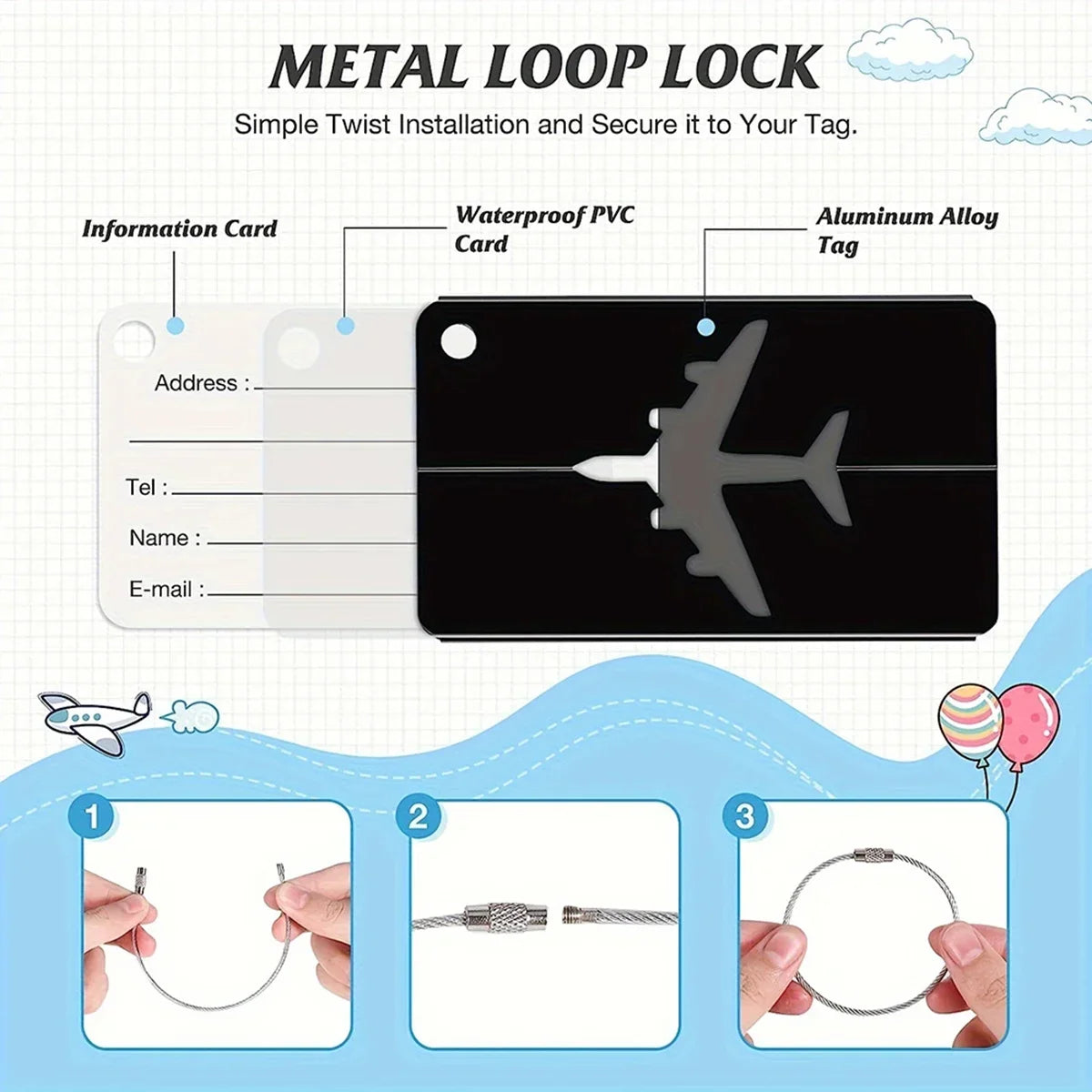 Aircraft-Grade Aluminum Luggage Tag with ID Card Slot