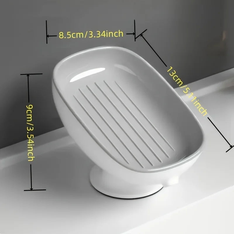 White 2-in-1 suction cup soap dish with a draining tray shown in profile view.