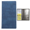 A dark blue leather slim card holder wallet for vehicle registration, license, and insurance cards.